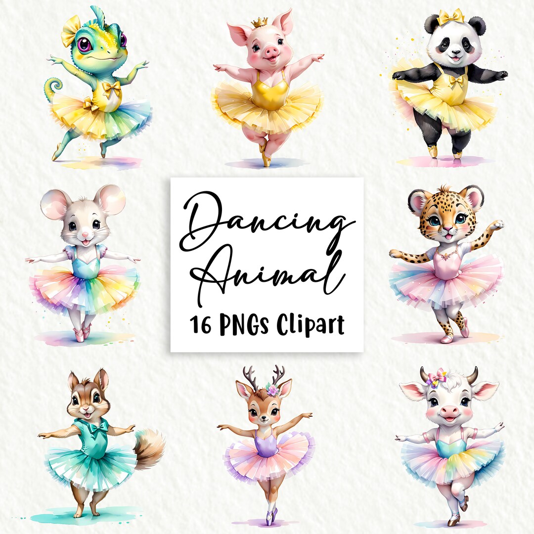 Watercolor Cute Dancing Ballerina Animal Clipart Bundle, 16 High ...