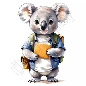 Watercolor Cute Animal Student at School Clipart Bundle, 16 High ...