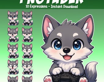 Mignon loup animal de compagnie PNGtuber - 10 expressions sauvages animées mignonnes de vTuber - Giftuber avatar animal de compagnie réactif vTuber pour les streamers Twitch