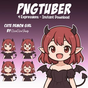 Halloween Goth Demon Girl PNGtuber - Goth Girl Animated vTuber Stream - 4 expressions - Chibi Giftuber Reactive Avatar vTuber for Streamers