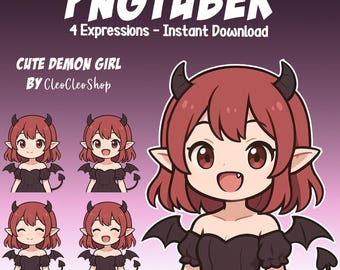 Halloween Goth Demon Girl PNGtuber - Goth Girl Animated vTuber Stream - 4 expressions - Chibi Giftuber Reactive Avatar vTuber for Streamers