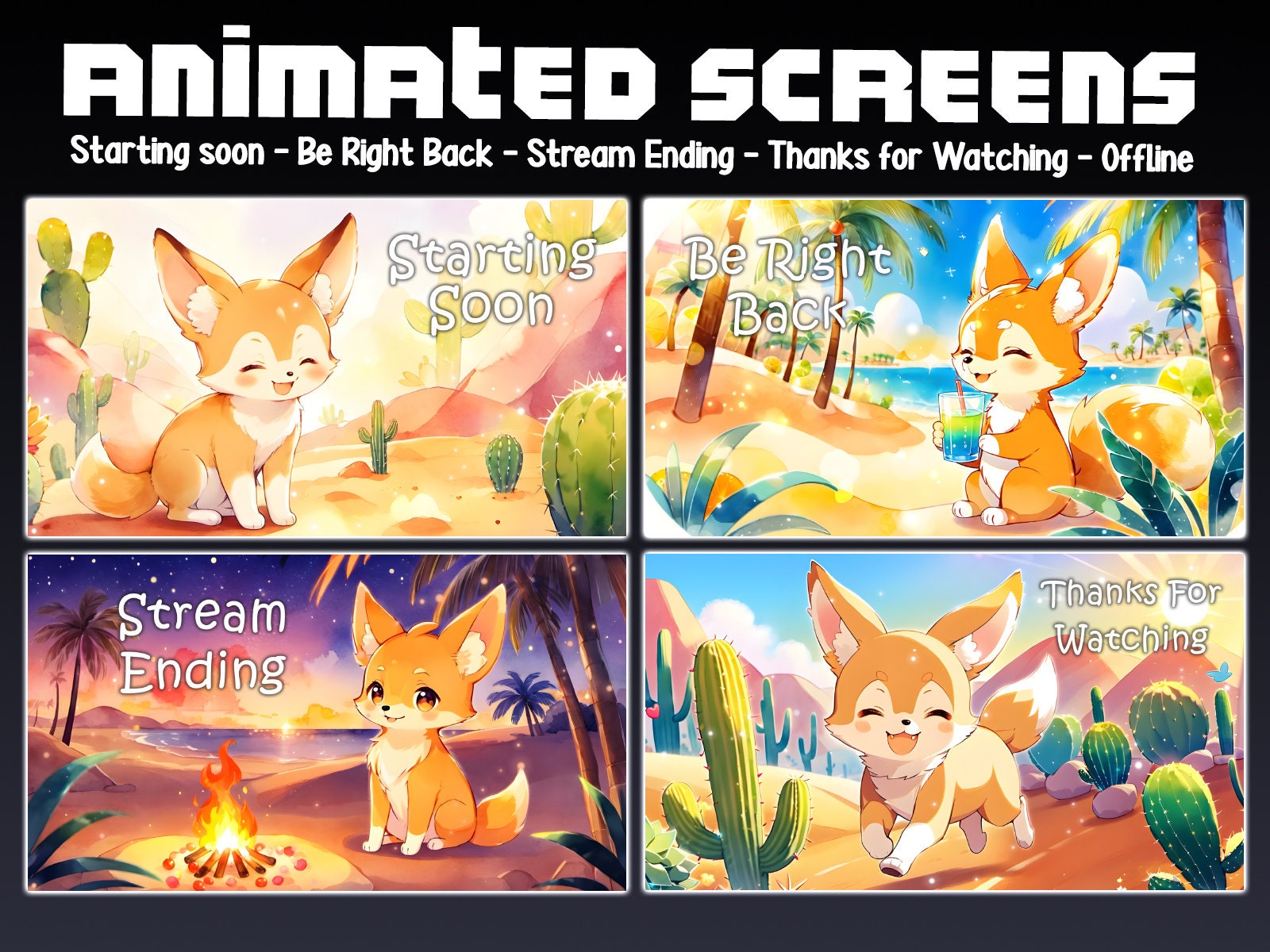 Cute Fennec Animated Desert Twitch Stream 5 Screens and 2 Overlays ...
