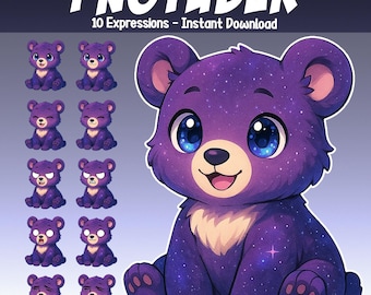 Cute Cosmic Teddy Bear Pet PNGtuber - Animated vTuber Stream 10 expressions - Giftuber Reactive Animal Avatar vTuber for Twitch Streamers