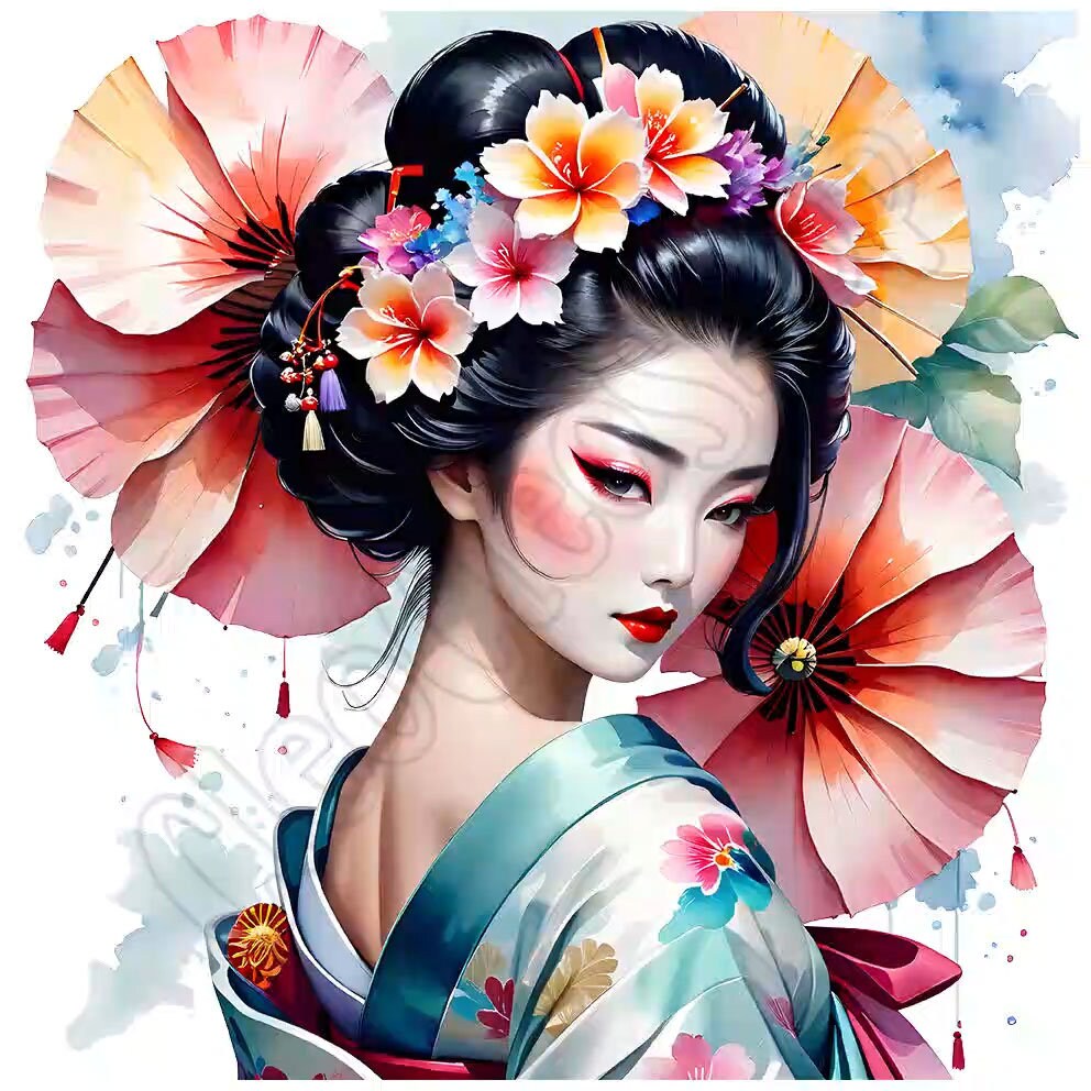 Watercolor Beautiful Elegant Geisha - Clipart Bundle, 16 High-quality ...