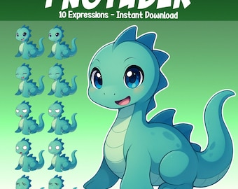 Cute Loch Ness Monster PNGtuber - Animated vTuber Stream 10 expressions - Giftuber Reactive Pet Animal Avatar vTuber for Twitch Streamers