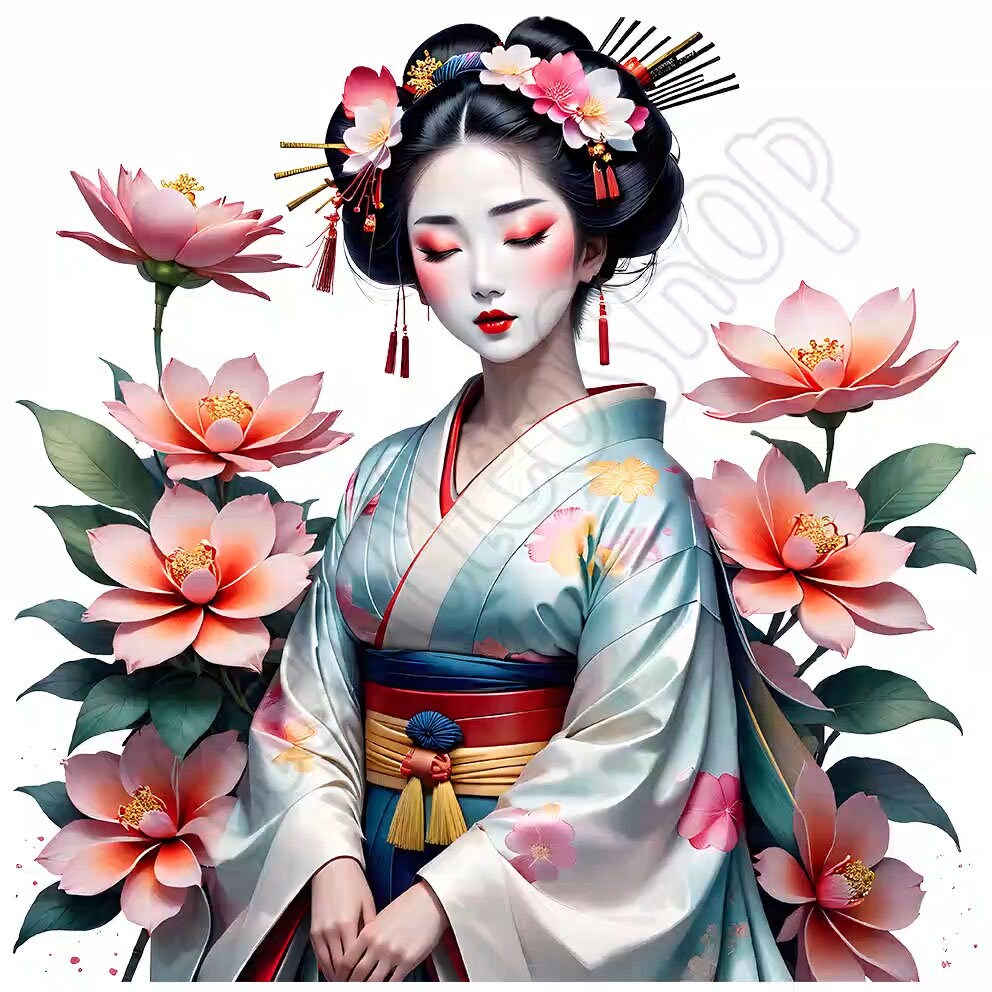 Watercolor Beautiful Elegant Geisha - Clipart Bundle, 16 High-quality ...
