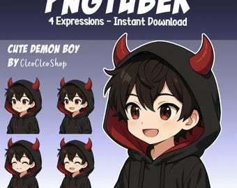 Lindo chico demonio PNGtuber - Transmisión animada de vTuber de un chico oscuro, lindo y espeluznante - 4 expresiones - Avatar reactivo de Giftuber vTuber para streamers de Twitch