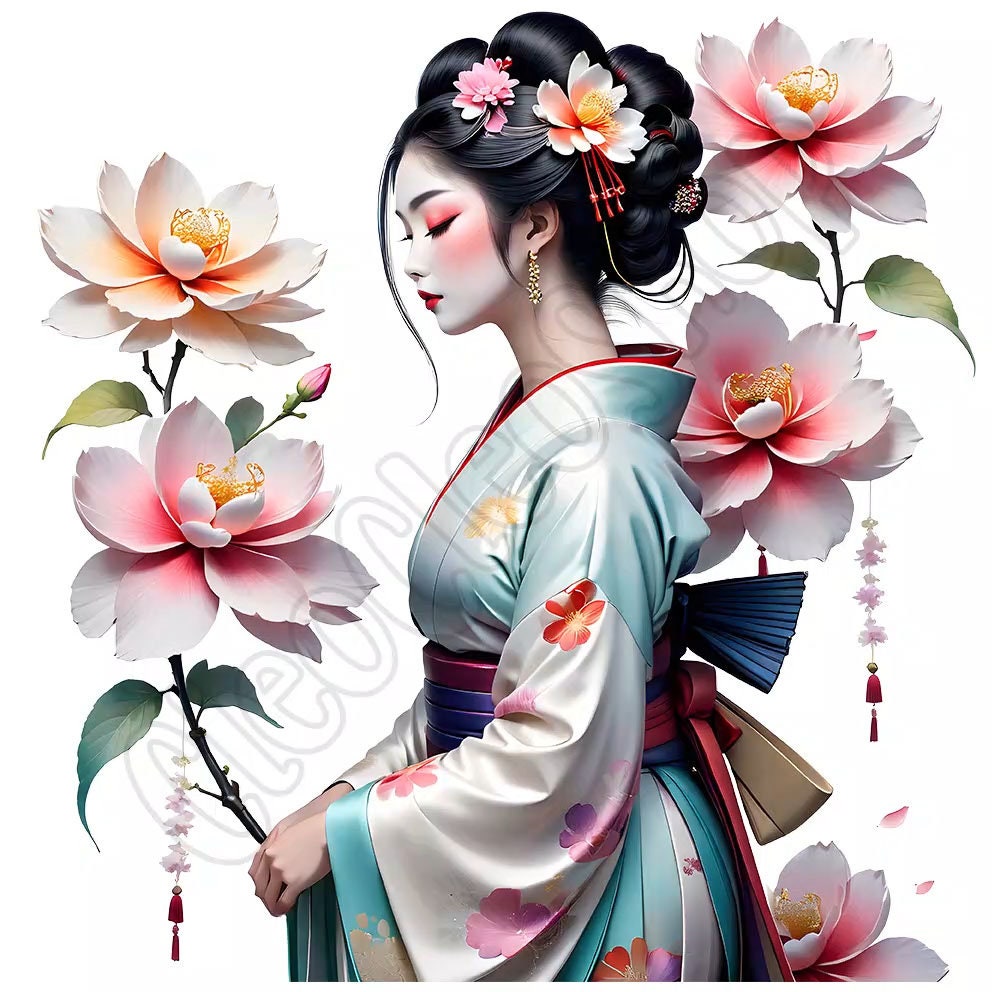 Watercolor Beautiful Elegant Geisha - Clipart Bundle, 16 High-quality ...