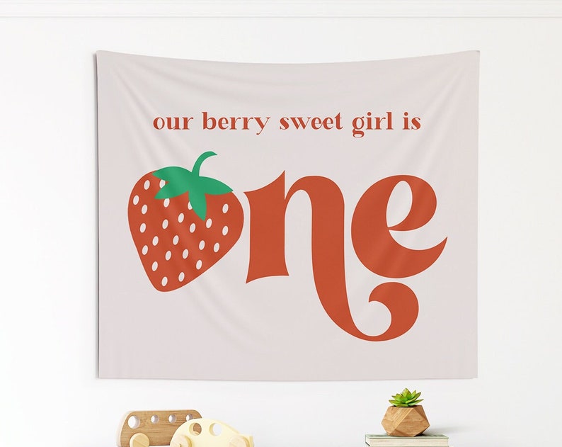 Berry Theme First Birthday Backdrop Our Berry Sweet Girl Is One Tapestry Banner Personalized Birthday Party Sign Berry Happy