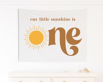 Little Sunshine Theme First Birthday Backdrop, First Trip Around The Sun Tapestry Banner, Personalized Birthday Party Sign, Sunshine is One