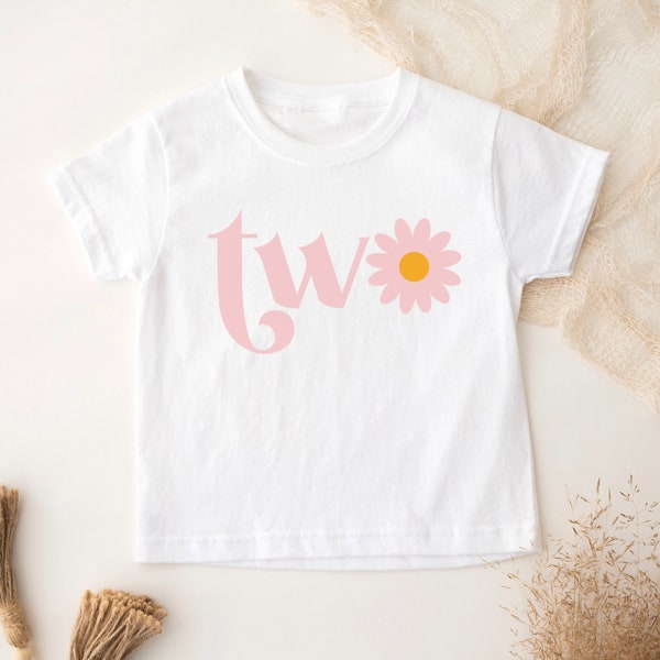 Daisy Theme Two Wild 2nd Birthday Party Shirt, Two Groovy Modern Retro Hippie Girl Birthday, Two Cute Kids Toddler Wildflower Floral Tshirt