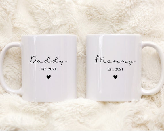 Mommy Daddy Matching Mugs, Minimalist Cute New Parent Gift, First Time  Parents Est Coffee Cups, Mothers Day Fathers Day, Mom Dad Baby Shower 