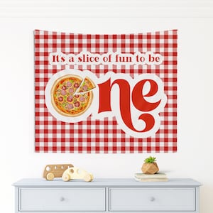 Pizza Party Theme First Birthday Backdrop, It’s A Slice of Fun To Be One Tapestry Banner, Little Homeslice is One Birthday Decor Party Sign