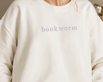 Bookworm Embroidered Crewneck Sweatshirt | Bookworm Embroidered Hoodie | Love of Reading