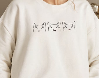 Cat Sweatshirt and Hoodie Embroidered | Cat Mom Dad Gift | Multiple Cats Mom Dad Sweatshirt and Hoodie | Customize Cat Names