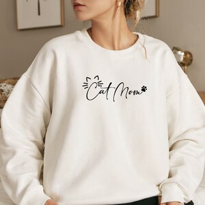 Cat Mom Sweatshirt & Hoodie | Gift for Pet Lover | Cute Cat Mom Sweatshirt with Paw and Whiskers