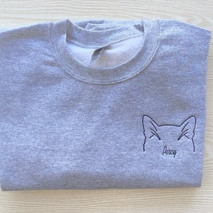 Cat Sweatshirt and Hoodie Embroidered Cat Mom Dad Gift Cat Mom Dad Sweatshirt and Hoodie Customize Cat Name image 2