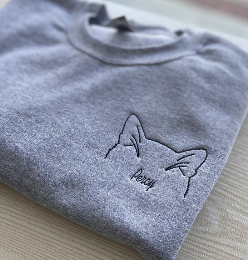 Cat Sweatshirt and Hoodie Embroidered Cat Mom Dad Gift Cat Mom Dad Sweatshirt and Hoodie Customize Cat Name image 1