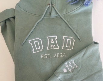 Custom Embroidered Dad Sweatshirt and Hoodie · Dad EST Personalized Sweatshirt and Hoodie With Name on Sleeve · DAD EST Crewneck