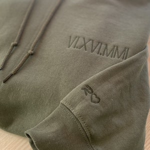 Custom Embroidered Roman Numeral Hoodie and Sweatshirt • Couples Gift • Personalized Date and Initial • Engagements, Anniversaries