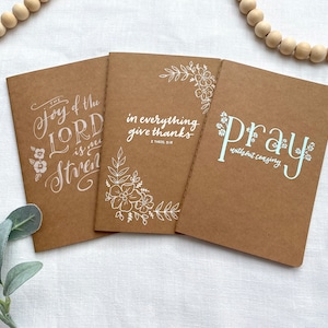 Prayer Journals | Pray Without Ceasing | The Joy of the Lord is my Strength | In Everything Give Thanks | Lined Kraft Notebook