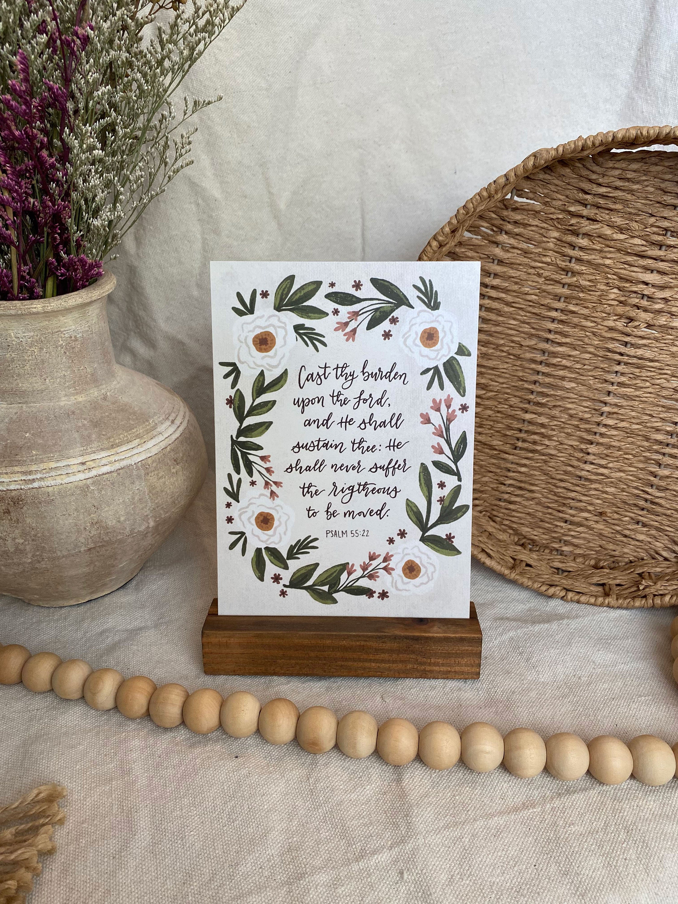 Cast Thy Burden Art Card | Psalm 55:22 Wall Decor | Scripture Desk Decor