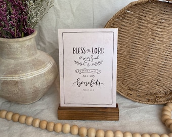 Bless the Lord O My Soul Art Card | Psalm 103:2 Wall Decor | Scripture Desk Decor