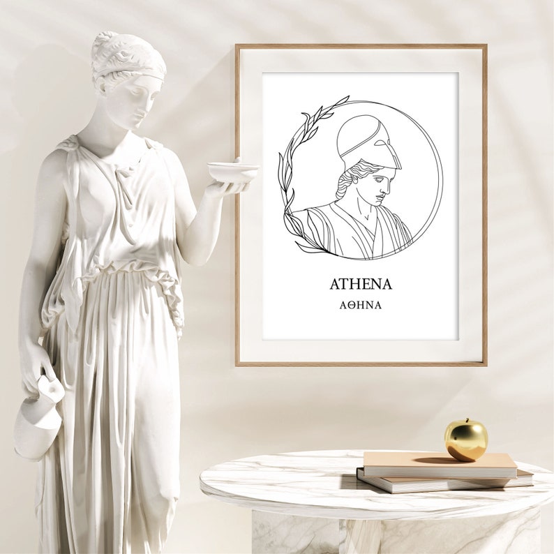 Athena Wall Art Print Athena Line Drawing Print Greek Etsy