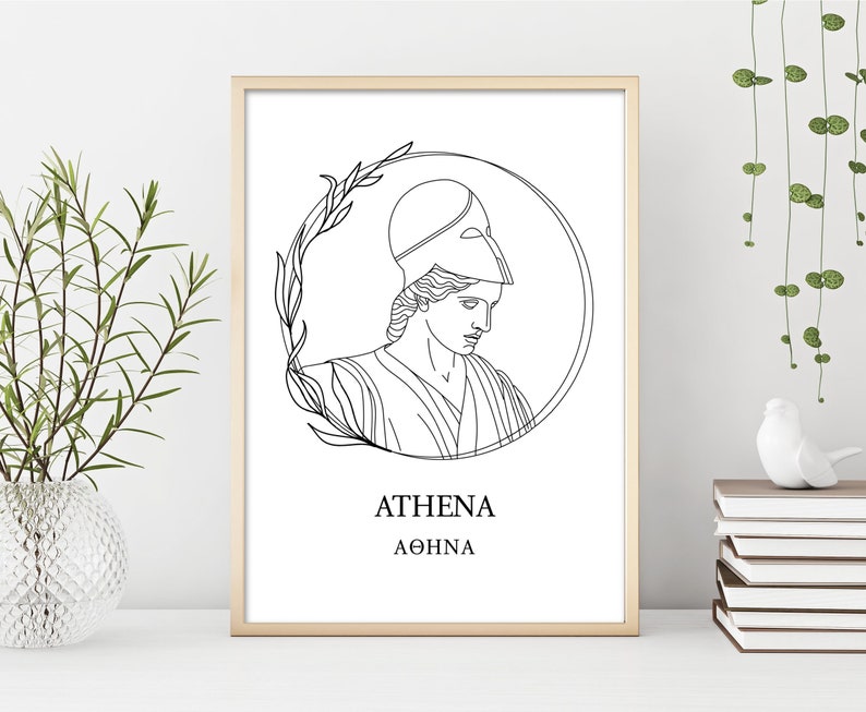 Athena Wall Art Print Athena Line Drawing Print Greek Etsy