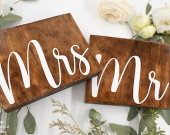 Meneer en mevrouw-bord | Hoofdtafel bruiloftsdecoratie | Rustieke houten bewegwijzering