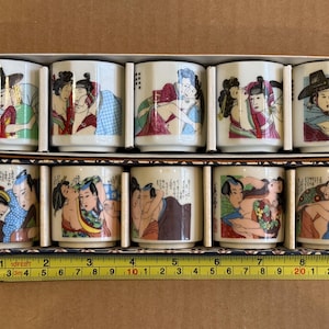 2 sets of Japanese and Korean Shunga Sake cups