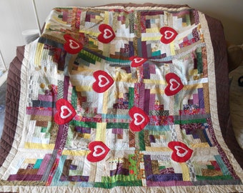 log cabin quilt. hearts quilt