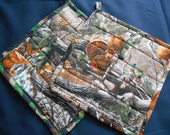 Juego de 2 agarraderas con diseño de camuflaje de vida silvestre, decoración de caza
