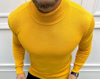 Fine Knit Men's yellow Turtleneck Sweater