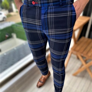Mens skinny checkered pants discount