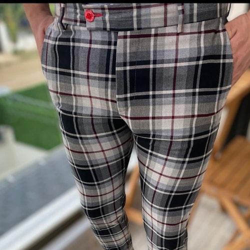 Men's Fashion Plaid Pants Red and Black Etsy