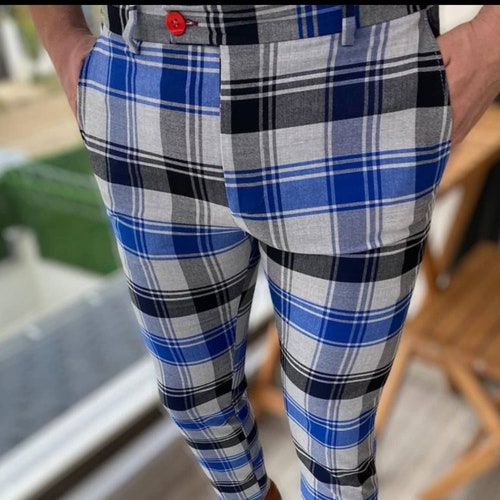 Men's Fashion Plaid Pants Red and Black Etsy