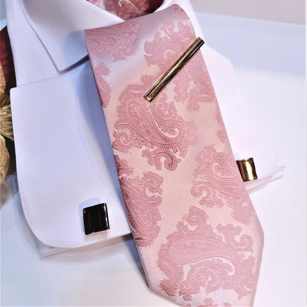 Men's Dark dusty rose  Microfiber Paisley Necktie and hanky