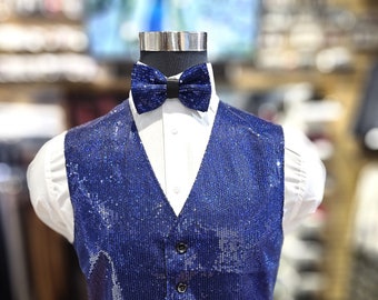 Men's Sequined Vest and matching bow perfect for Parties, Prom, Weddings, Events, Performances etc.