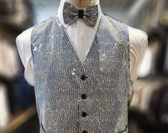Men's Sequined Vest and matching bow perfect for Parties, Prom, Weddings, Events, Performances etc.