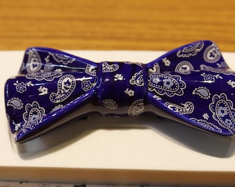 Men's Blue and White Printed Ceramic Bow Tie