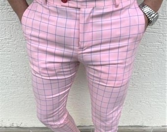 Men's Fashion Plaid Pants ( pink and blue )