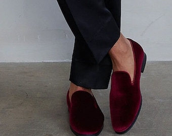 Men's Burgundy Velvet Loafers