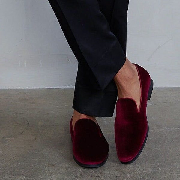 Men's Burgundy Velvet Loafers