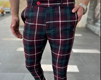 Green plaid pants for men 2025