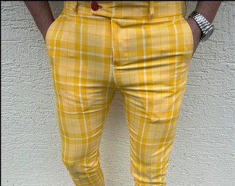 Men's Fashion Plaid Pants yellow 