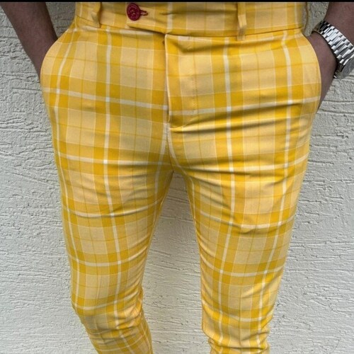 Men's Fashion Plaid Pants yellow Etsy