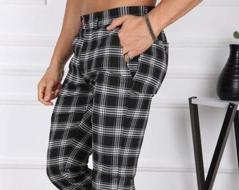 Men's Fashion Plaid Pants (Black, White & Grey)