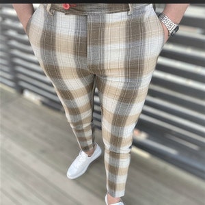 Men's Fashion Plaid Pants beige & Copper 