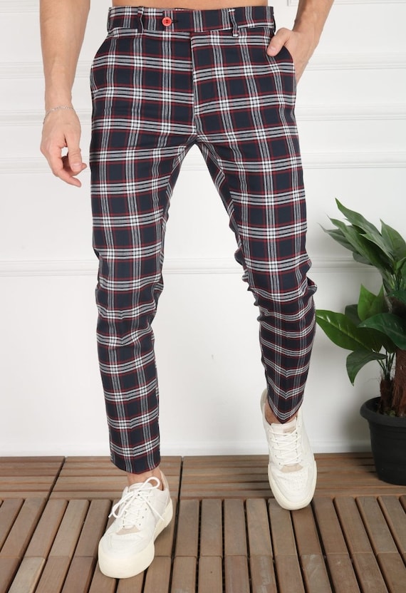 Men's Fashion Plaid Pants ( Red and Grey)